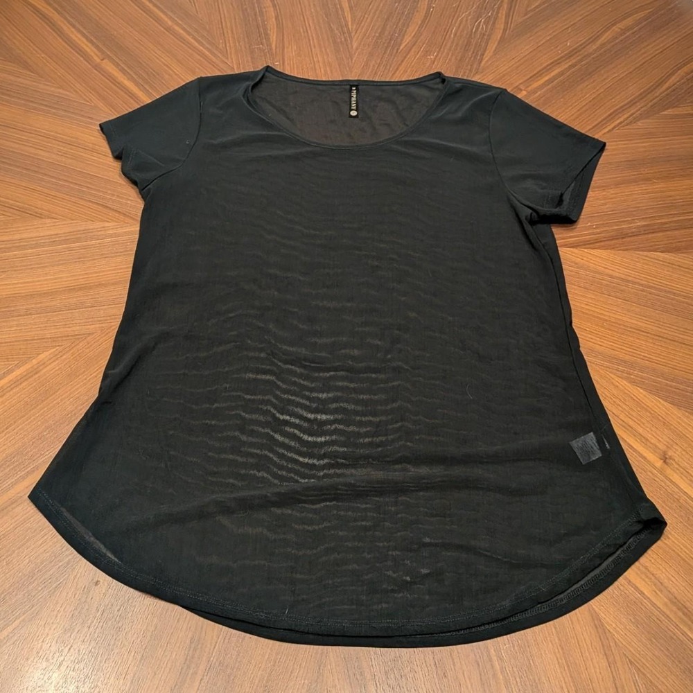PIPHANY Mesh Top Women Black Excellent Short Sleeve Sheer Scoop Neck M